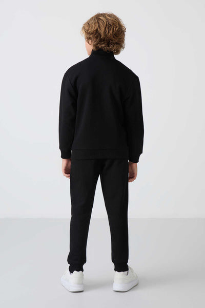 Tommylife Toptan 7-15 Yaş Dik Yaka Erkek Çocuk Eşofman Takımı 11256 Siyah