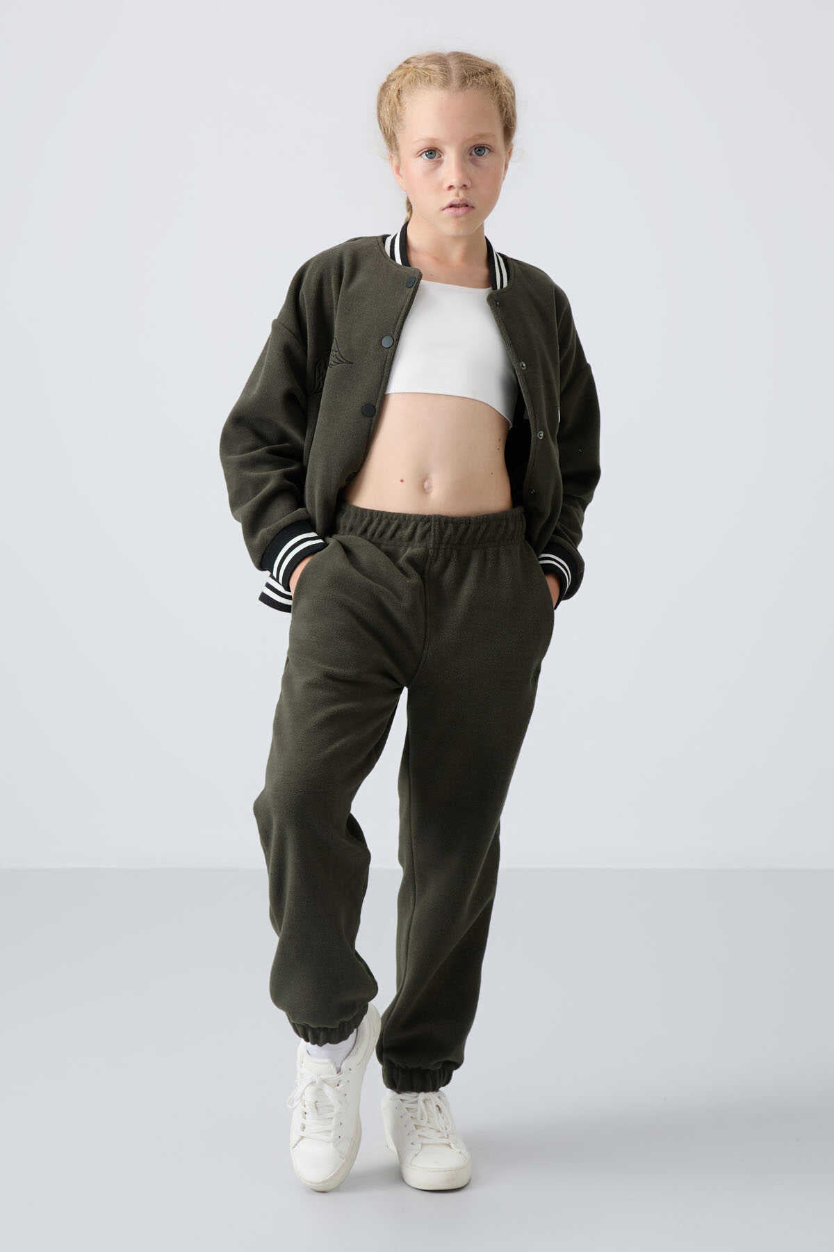 Tommylife Toptan 7-15 Yaş Jogger Standart Kalıp Kız Çocuk Eşofman Alt 75155 Haki
