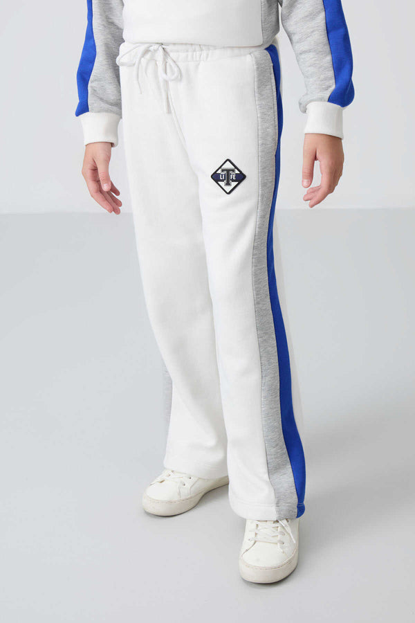 Tommylife Toptan 7-15 Yaş O Yaka Standart Kalıp Kız Çocuk Eşofman Takımı 75165 Ekru