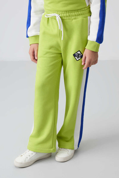 Tommylife Toptan 7-15 Yaş O Yaka Standart Kalıp Kız Çocuk Eşofman Takımı 75165 Lime Yeşil