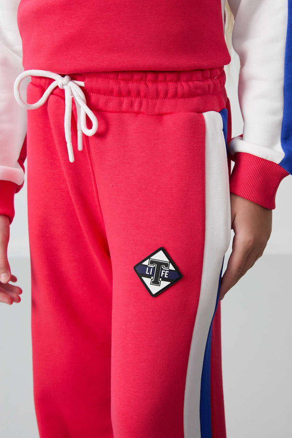 Tommylife Toptan 7-15 Yaş O Yaka Standart Kalıp Kız Çocuk Eşofman Takımı 75165 Viva Kırmızı