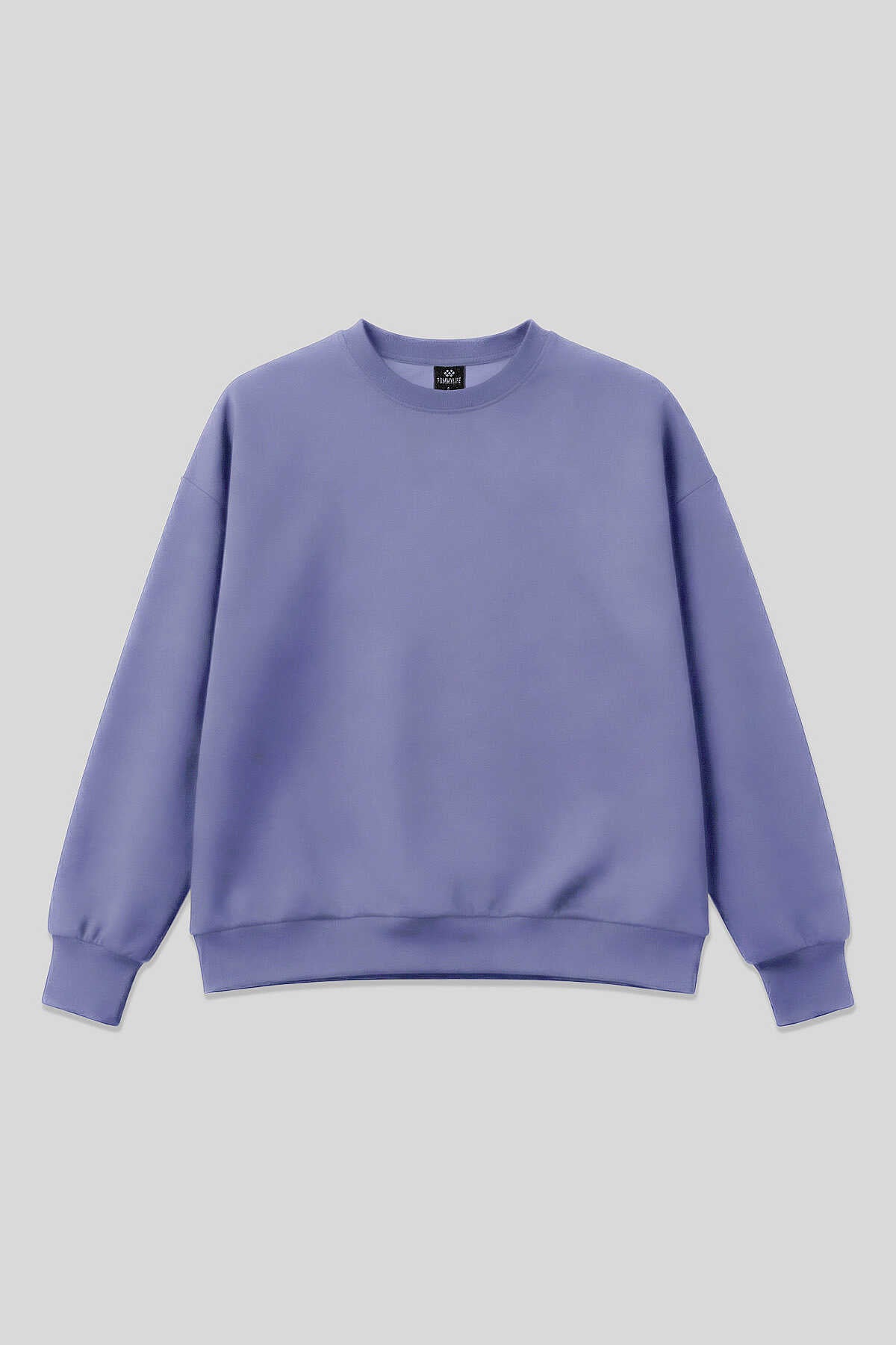 Tommylife Toptan Açık Eflatun Basic O Yaka Oversize Kadın Sweatshirt - 97053