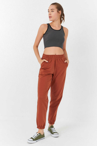 Tommylife Toptan Antrasit Basic Sıfır Kol Dar Kalıp U Yaka Kadın Crop Top Atlet - 97160
