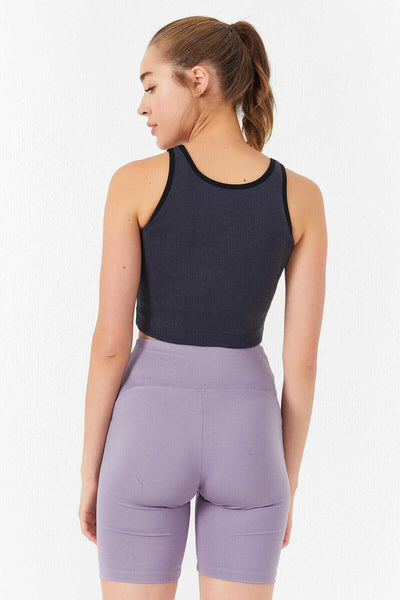Tommylife Toptan Antrasit Basic Sıfır Kol Dar Kalıp U Yaka Kadın Crop Top Atlet - 97162