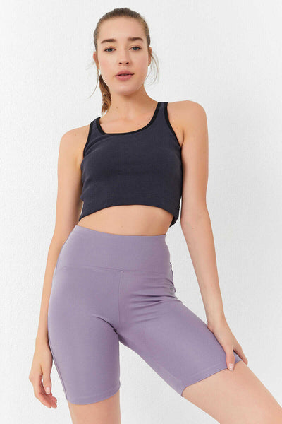 Maiou scurt pentru femei, fără mâneci, croială slim fit, cu guler în U, Tommylife Wholesale, antracit - 97162