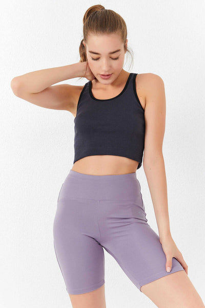 Tommylife Toptan Antrasit Basic Sıfır Kol Dar Kalıp U Yaka Kadın Crop Top Atlet - 97162