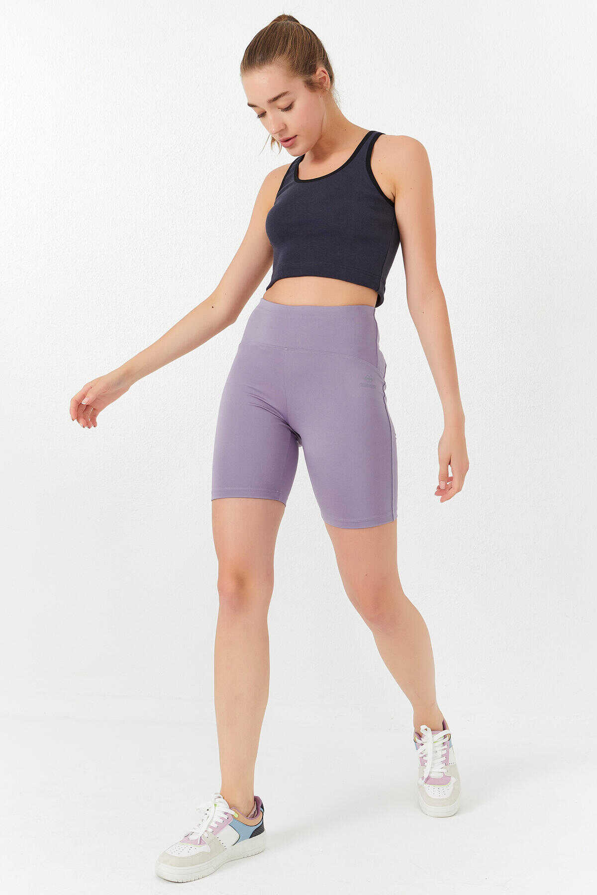 Tommylife Toptan Antrasit Basic Sıfır Kol Dar Kalıp U Yaka Kadın Crop Top Atlet - 97162