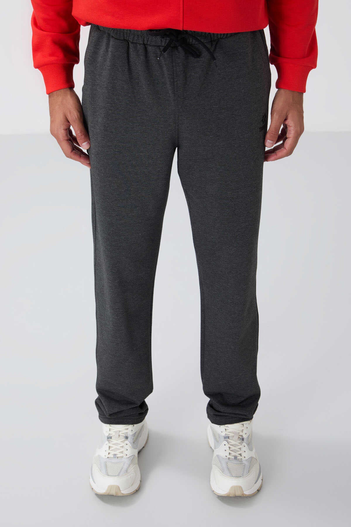 Tommylife Toptan Antrasit Melanj Bağcıklı Cepli Standart Kalıp Klasik Paça Erkek Eşofman Alt - 84682