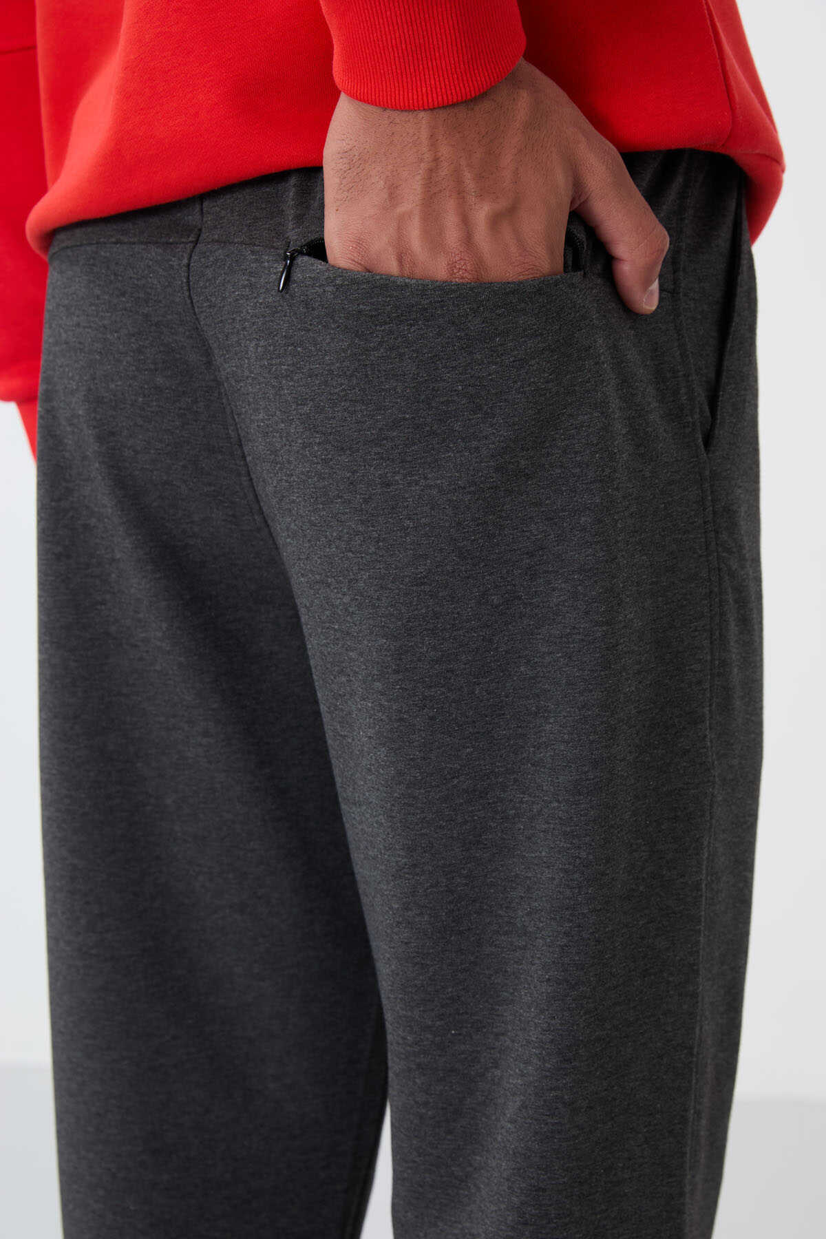 Tommylife Wholesale Anthracite Melange Drawstring Pocketed Standard Fit Classic Leg Men's Sweatpants - 84682
