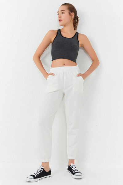 Tommylife Toptan Antrasit Melanj Basic Sıfır Kol Dar Kalıp U Yaka Kadın Crop Top Atlet - 97162