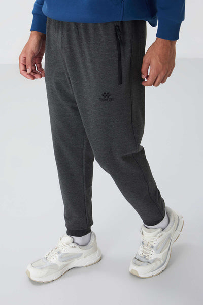 Pantaloni de trening pentru bărbați, croială standard, cu fermoar, din material antracit melanj, Tommylife Wholesale - 84651