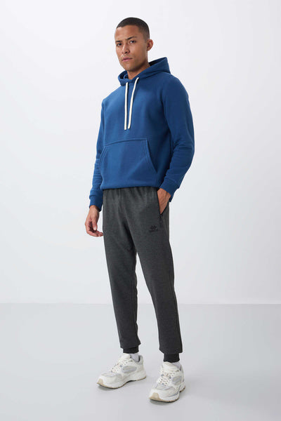 Pantaloni de trening pentru bărbați, croială standard, cu fermoar, din material antracit melanj, Tommylife Wholesale - 84651