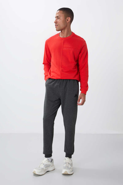 Pantaloni de trening pentru bărbați, cu croială standard și manșete, culoare antracit melanj, Tommylife Wholesale - 84652