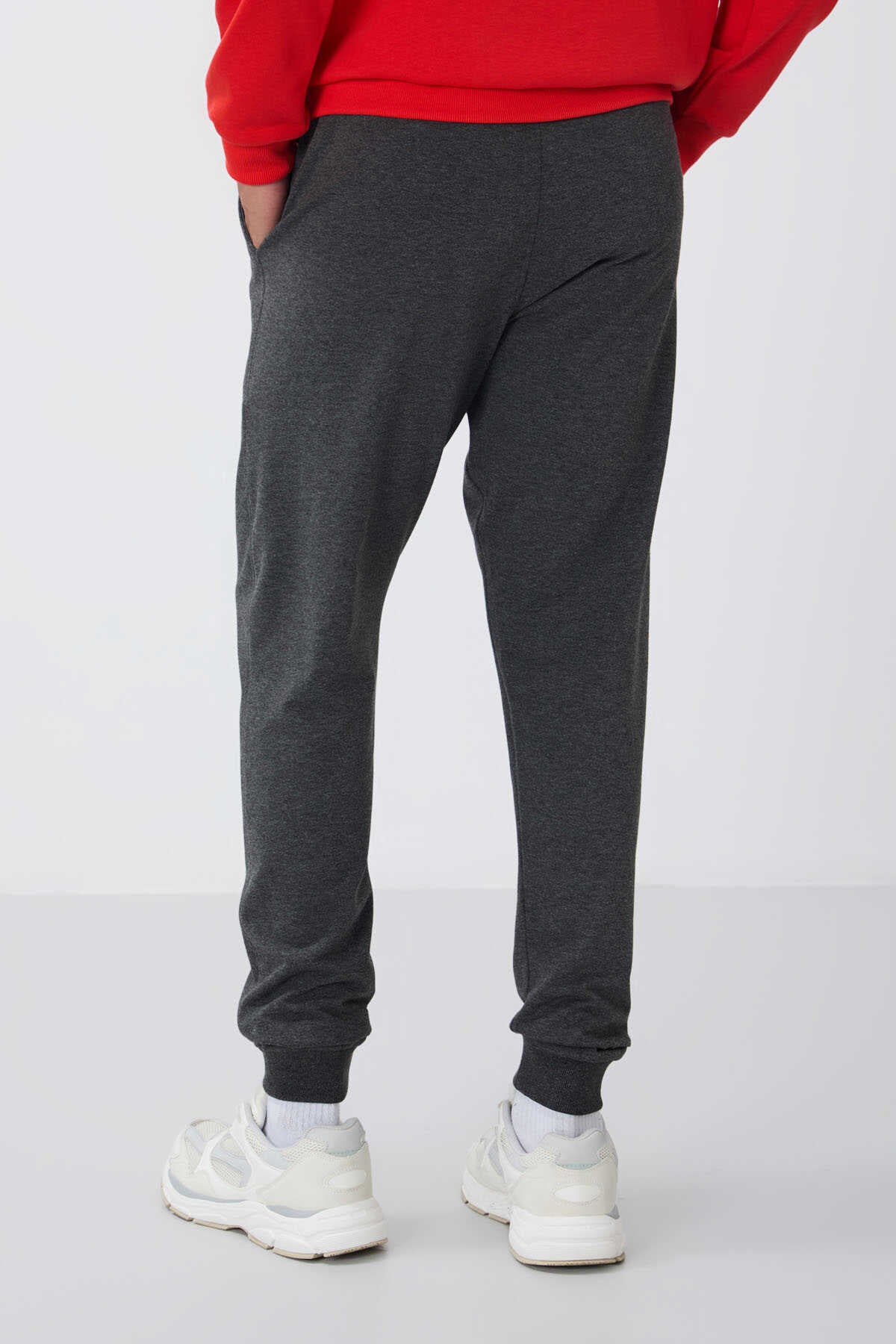 Tommylife Toptan Antrasit Melanj Klasik Cepli Standart Kalıp Manşetli Erkek Eşofman Alt - 84652