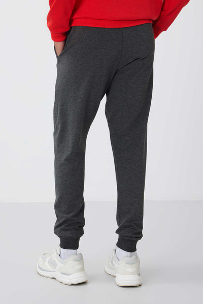 Pantaloni de trening pentru bărbați, cu croială standard și manșete, culoare antracit melanj, Tommylife Wholesale - 84652