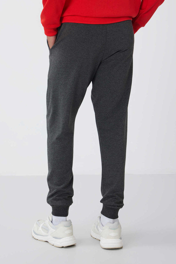 Tommylife Toptan Antrasit Melanj Klasik Cepli Standart Kalıp Manşetli Erkek Eşofman Alt - 84652