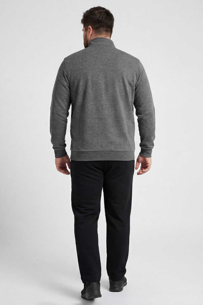 Tommylife Wholesale Anthracite Melange - Black Stand Collar Classic Leg Plus Size Men's Tracksuit Set - 85176