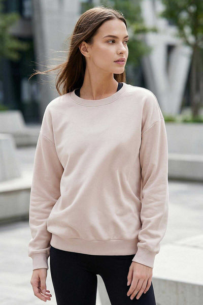 Tommylife Toptan Bej Basic O Yaka Oversize Kadın Sweatshirt - 97053