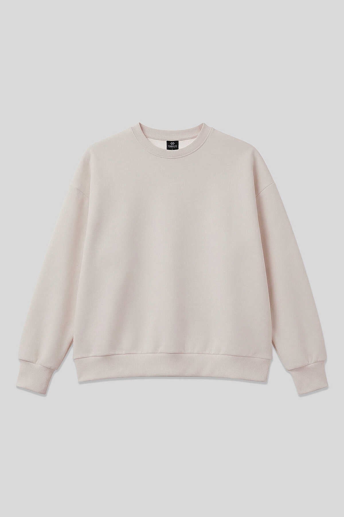 Tommylife Toptan Bej Basic O Yaka Oversize Kadın Sweatshirt - 97053
