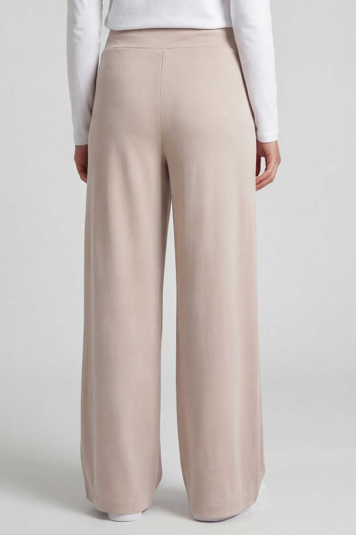 Pantaloni damă Tommylife Wholesale, bej, cu croială largă, tip corset Palazzo, confortabil - 94681