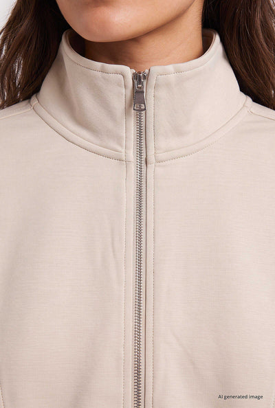 Tommylife Toptan Bej Dik Yaka Standart Kalıp Crop Kadın Sweatshirt - 97317