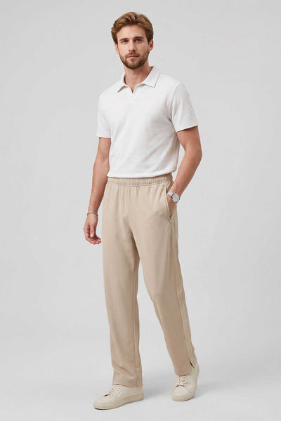 Pantaloni de trening palazzo pentru bărbați, bej, cu curea, croială confortabilă, Tommylife, en-gros - 82196