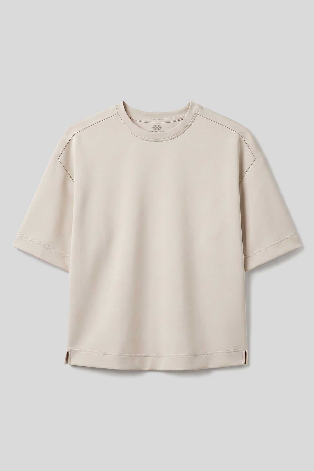 Tricou simplu pentru femei, bej, cu guler rotund și mânecă scurtă, Tommylife Wholesale - 97316