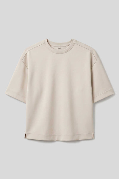 Tricou simplu pentru femei, bej, cu guler rotund și mânecă scurtă, Tommylife Wholesale - 97316