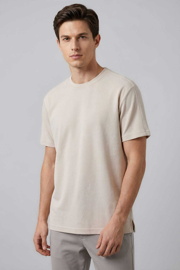 Tommylife Toptan Bej Rahat Form Esnek Nefes Alabilir Erkek T-Shirt - 88495
