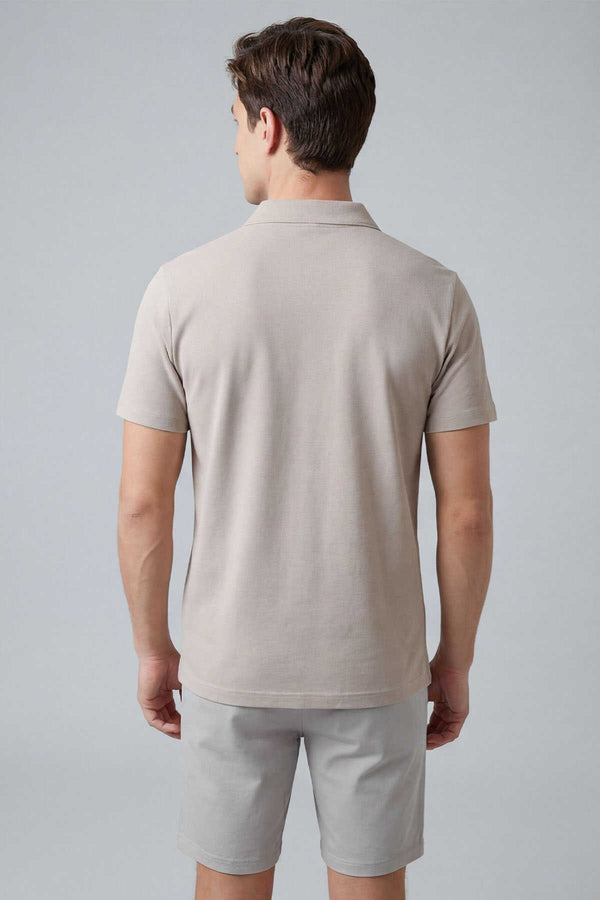 Tommylife Toptan Bej Rahat Form Yumuşak Dokulu Polo Yaka Erkek T-Shirt - 88496