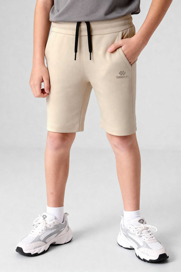 Tommlife Toptan Bej Standart Fit Basic Performans Erkek Çocuk Şort  - 11303