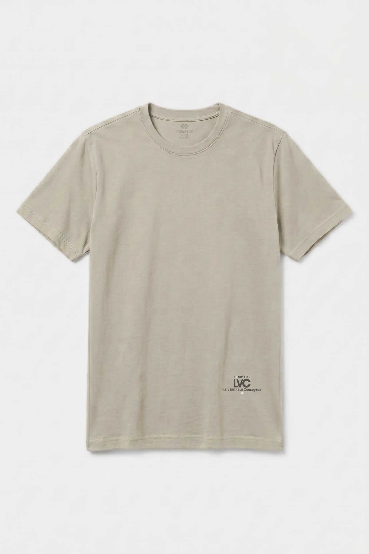 Tommylife Wholesale Beige Standard Fit Printed Short-Sleeve Men's T-Shirt - 88440