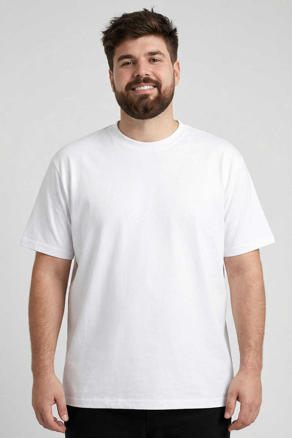 Tommylife Toptan Beyaz Basic Kısa Kol O Yaka Büyük Beden Erkek T-Shirt - 88072