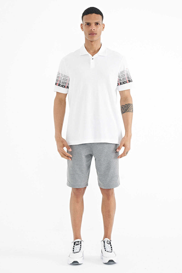 Tommylife Toptan Beyaz Kol Baskı Detaylı Polo Yaka Standart Form Erkek T-Shirt - 88240