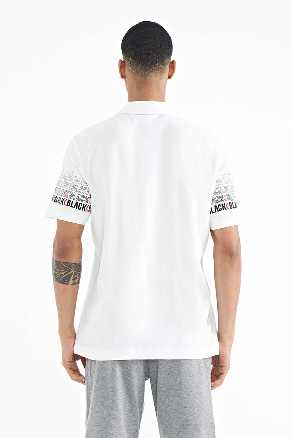 Tommylife Toptan Beyaz Kol Baskı Detaylı Polo Yaka Standart Form Erkek T-Shirt - 88240