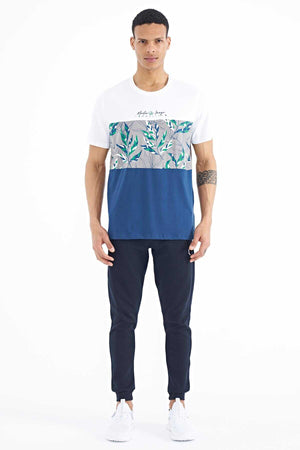 Tricou bărbătesc Tommylife Wholesale, alb, cu imprimeu gradient, guler rotund, croială standard - 88177