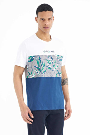Tricou bărbătesc Tommylife Wholesale, alb, cu imprimeu gradient, guler rotund, croială standard - 88177