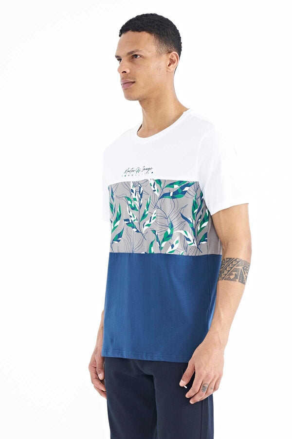 Tommylife Toptan Beyaz Renk Geçişli Baskı Detaylı O Yaka Standart Kalıp Erkek T-Shirt - 88177