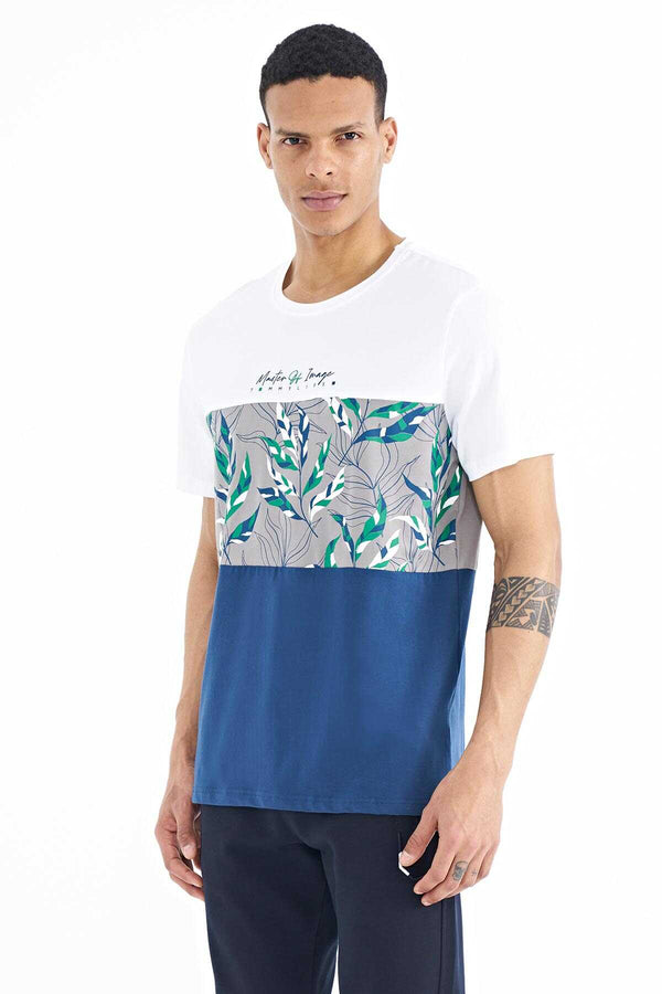 Tricou bărbătesc Tommylife Wholesale, alb, cu imprimeu gradient, guler rotund, croială standard - 88177