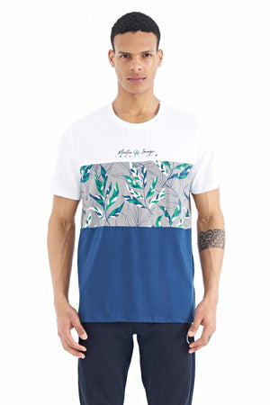 Tricou bărbătesc Tommylife Wholesale, alb, cu imprimeu gradient, guler rotund, croială standard - 88177