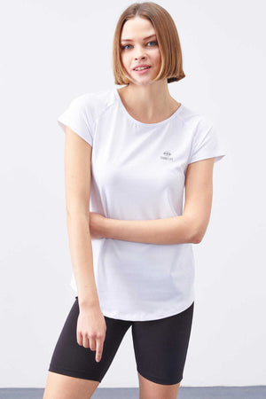 Tricou damă Tommylife Wholesale, alb, cu mânecă scurtă, croială standard, guler rotund, cu fereastră spate - 97101