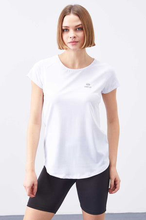 Tricou damă Tommylife Wholesale, alb, cu mânecă scurtă, croială standard, guler rotund, cu fereastră spate - 97101