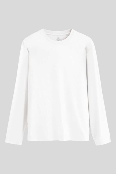 Tommylife Wholesale White Standard Fit Basic Crew Neck Long Sleeve Thin Men's T-Shirt - 87997