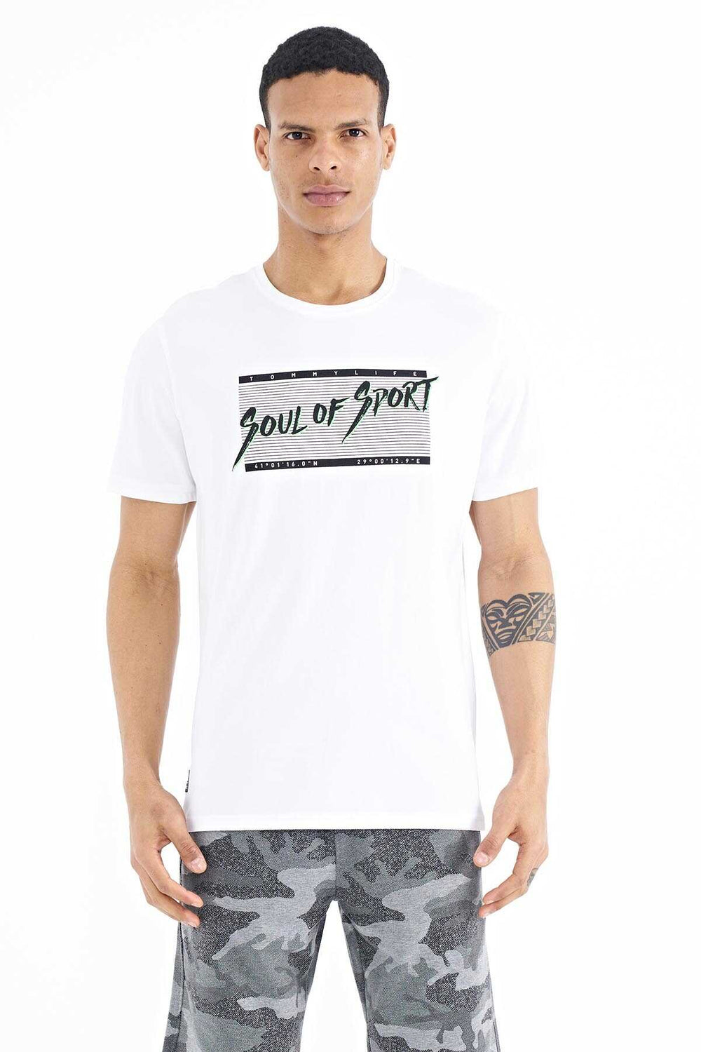 Tommylife Toptan Beyaz Yazı Desen Baskılı Standart Kalıp O Yaka Erkek T-Shirt - 88172