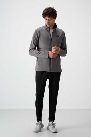 Tommylife Toptan Bran Standart Kalıp Scuba Basic Erkek Eşofman Takım 85199 Koyu Gri - Siyah