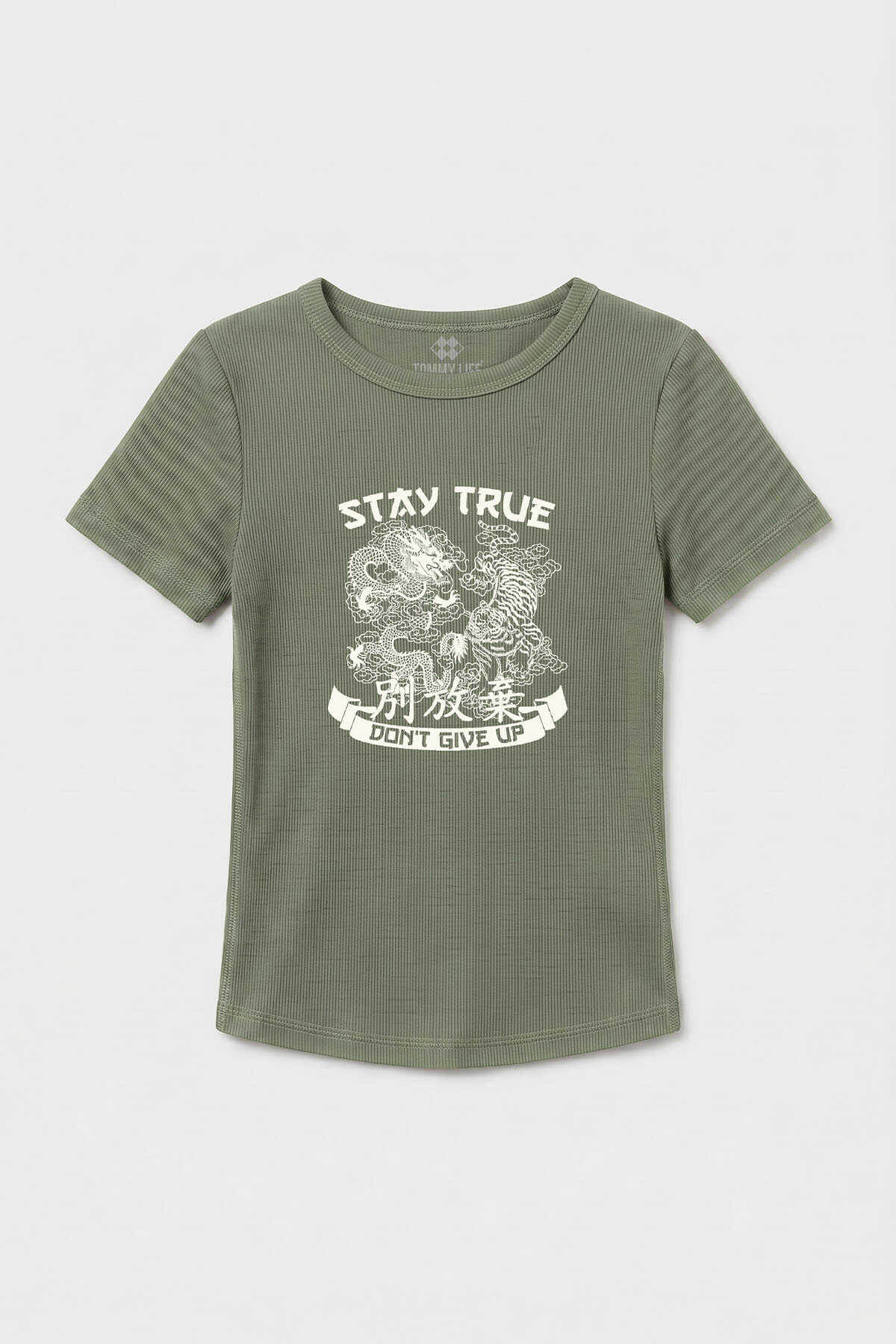 Tommylife Toptan Castaniu Deschis Imprimat Col O Femeie T-Shirt - 97201