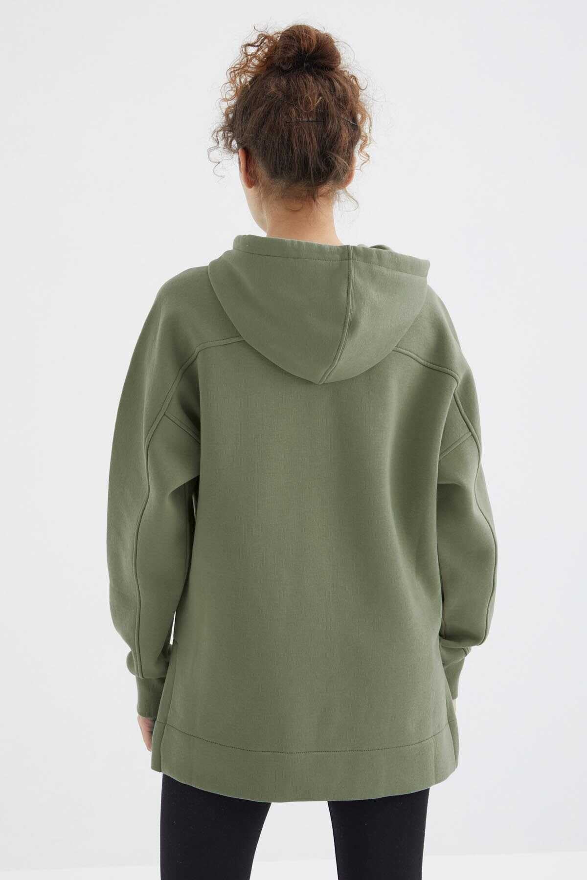 Tommylife Toptan Çağla Reglan Kol Basic Kapüşonlu Oversize Tunik - 97242