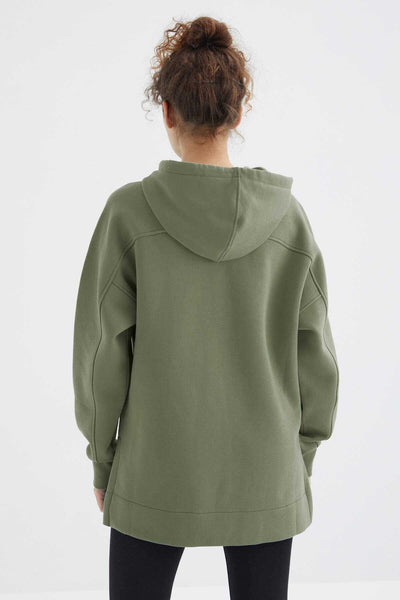 Tommylife Toptan Çağla Reglan Kol Basic Kapüşonlu Oversize Tunik - 97242
