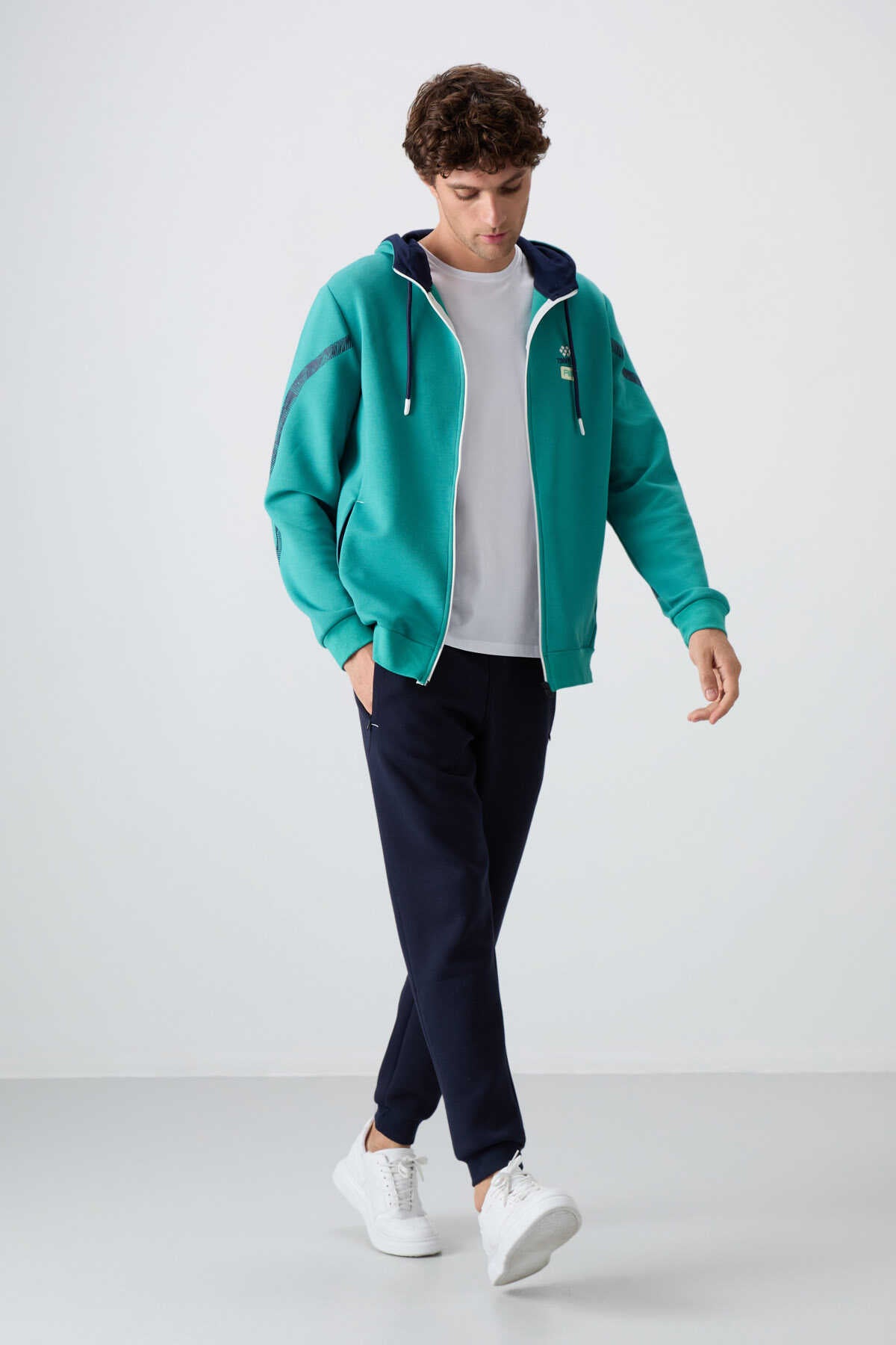Tommylife Toptan Comfort Fit Baskılı Erkek Eşofman Takım 85236 Deniz Yeşili - İndigo