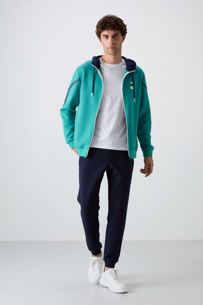 Tommylife Toptan Comfort Fit Baskılı Erkek Eşofman Takım 85236 Deniz Yeşili - İndigo